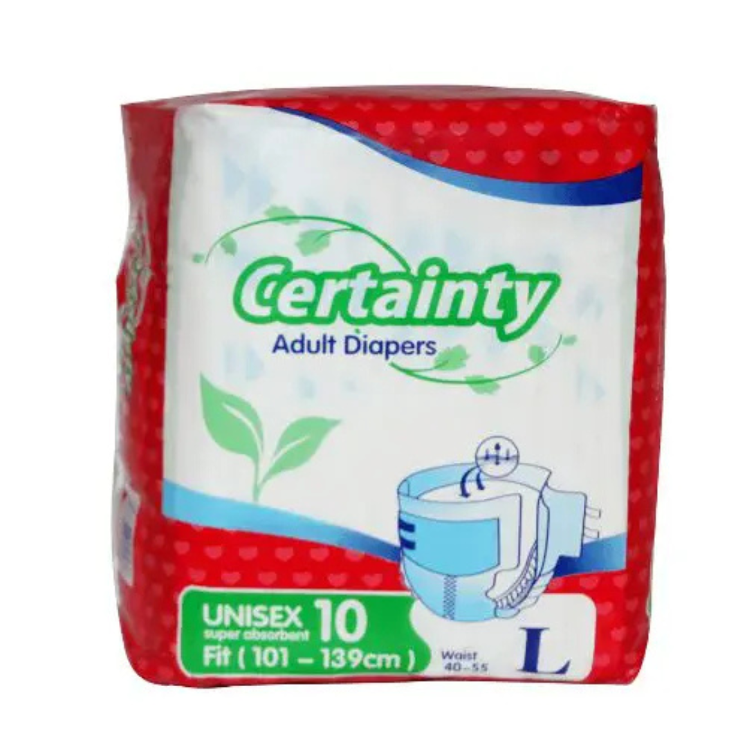 Certainty Unisex Adult Nappies Size Large (101 – 139 cm) 10 Pack