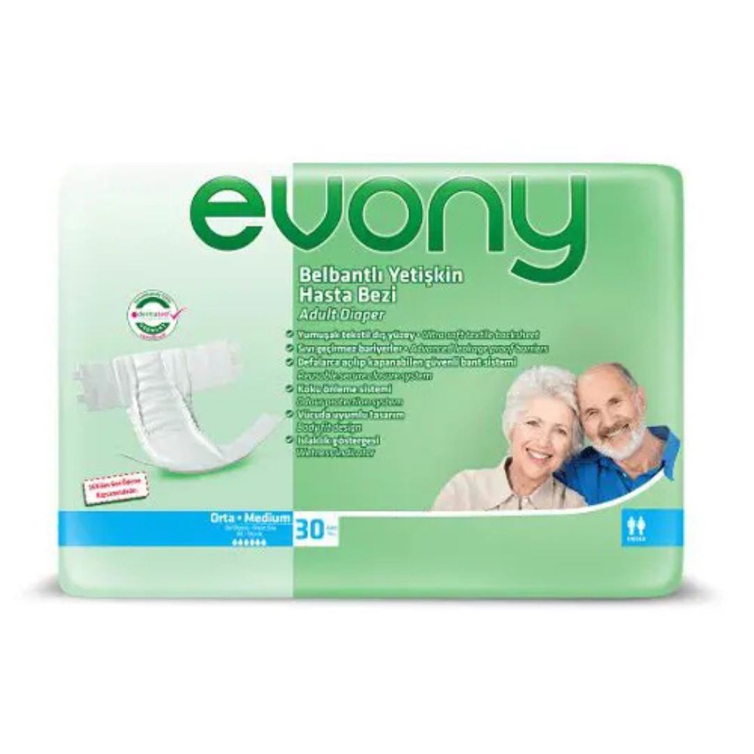Evony Unisex Adult Nappies Size Medium (80 – 130 cm) 30 Pack