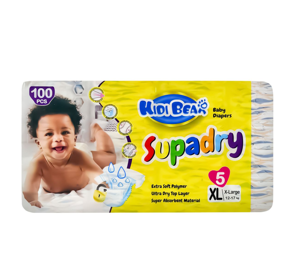 Kidi Bear Supadry Baby Diapers Size X-Large (12 - 17 kg) - 100 units